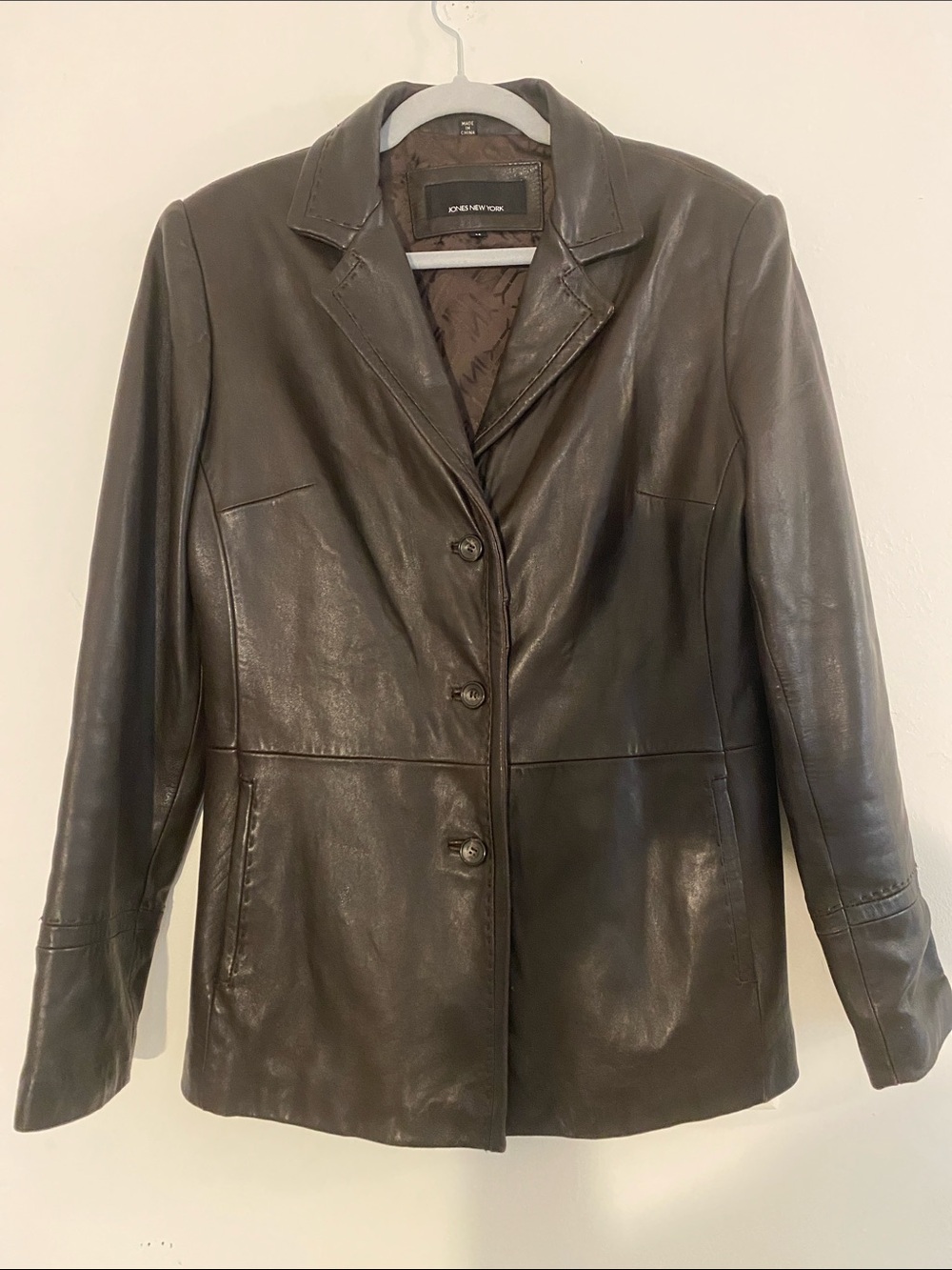 Jones New York Dark Brown Genuine Leather Blazer Button - size Medium